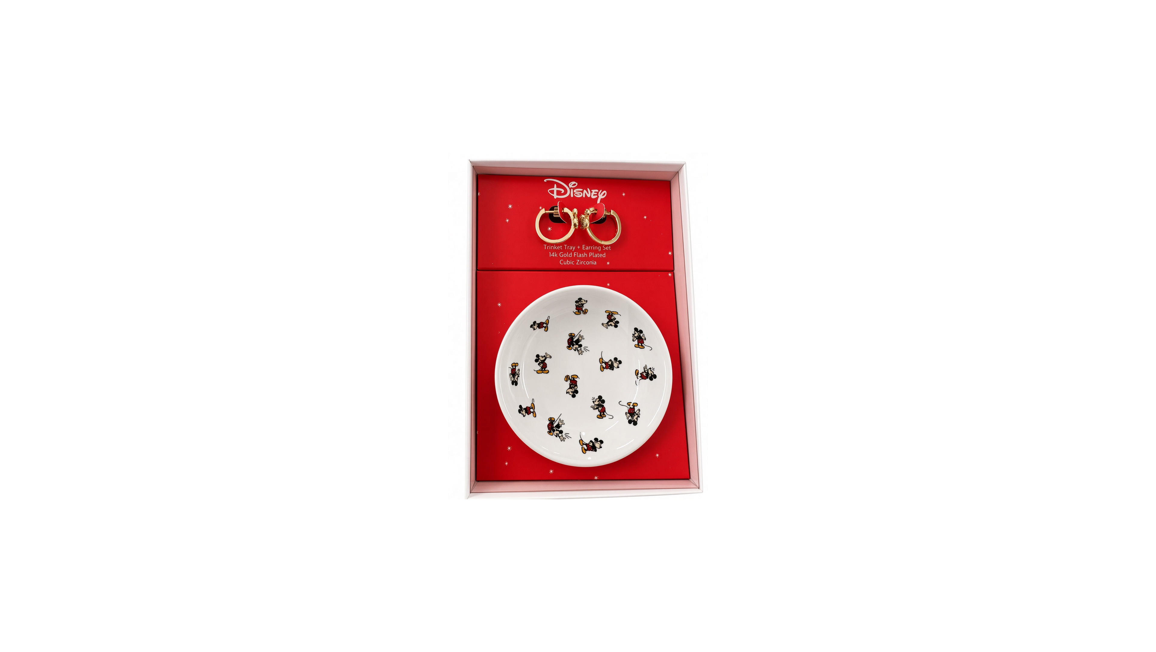 Disney Cubic Zirconia Gold-Tone Mickey Mouse Hoop Earring and Trinket Tray, 2-Piece Set