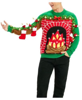 Men's Festive Fireplace Light-Up Ugly Christmas Sweater