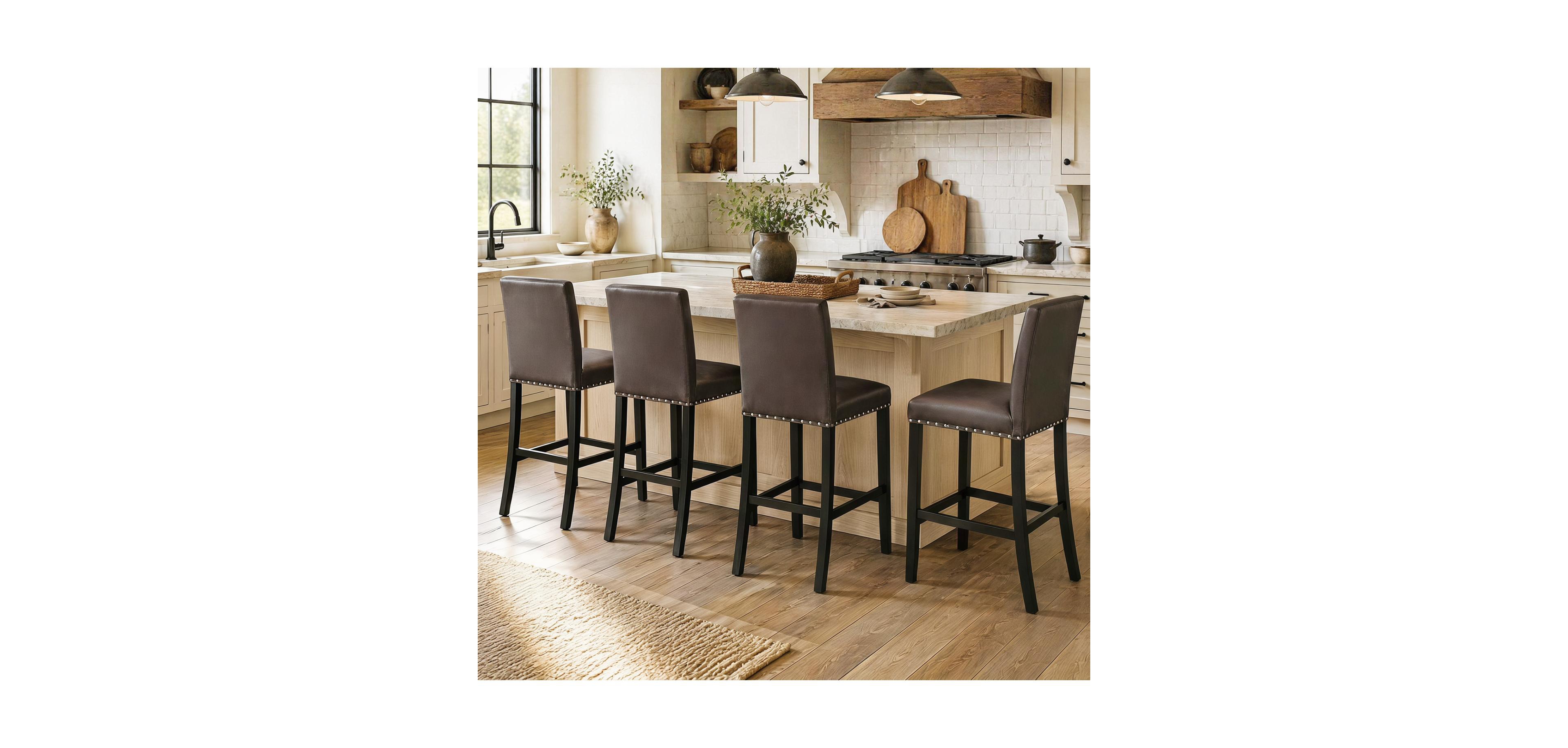 Boyel Living Bar Stools Set of 4, Counter Height Kitchen Island Stools with Back, Footrest and Rivet Trim