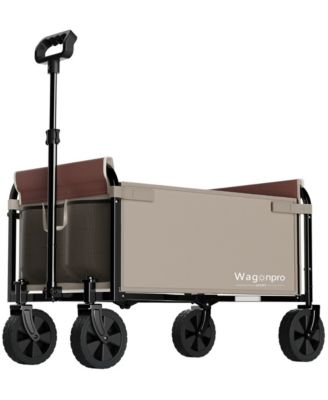 All in One Convertible Folding 4 Wheel Utility Wagon with Bench Seat and Pet Tether for Camping Beach Shopping