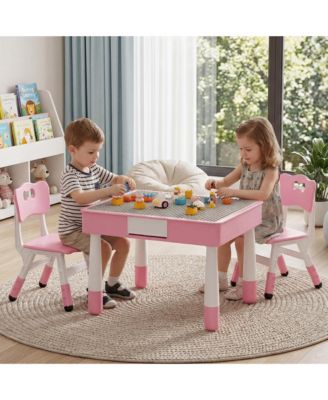 4-in-1 Kids Table and Chair Set with Reversible Block and Graffiti Top
