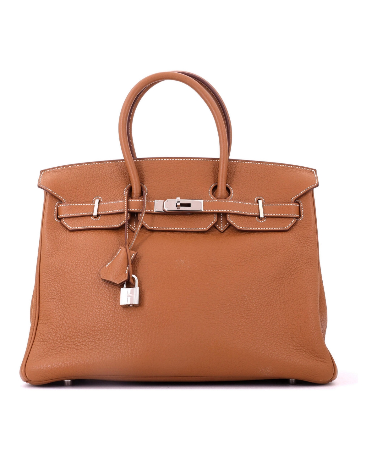 Pre-Owned Hermes Birkin 35 Handbag Brown Clemence with Palladium Hardware - Brown
