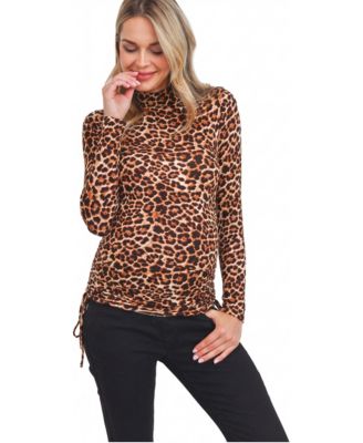 Maternity Leopard-Print Mock-Neck Long-Sleeve Top