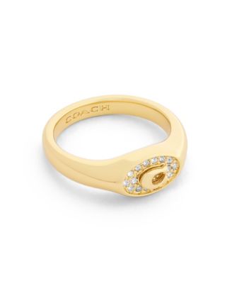 Women's Glass Crystal Pave Signature C Signet Ring
