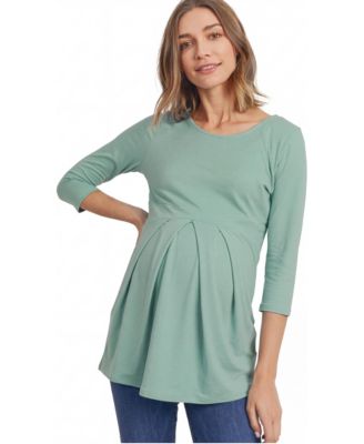 Maternity Three-Quarter Sleeve Front-Pleat Top