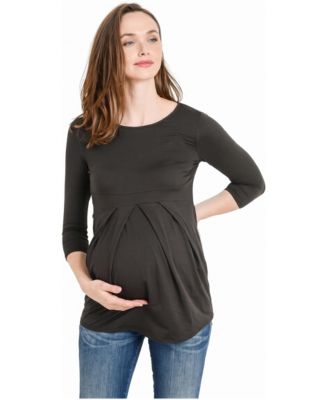 Maternity Three-Quarter Sleeve Front-Pleat Top