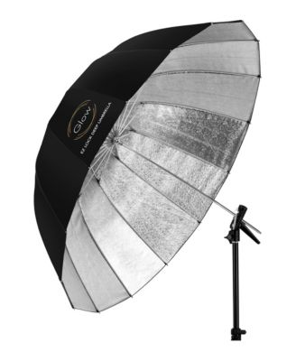 Easy Lock Large Deep Beaded Silver Fiberglass Umbrella (51")