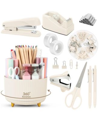 11 Piece Office Desk Supplies Set With Rotating Pencil Holder