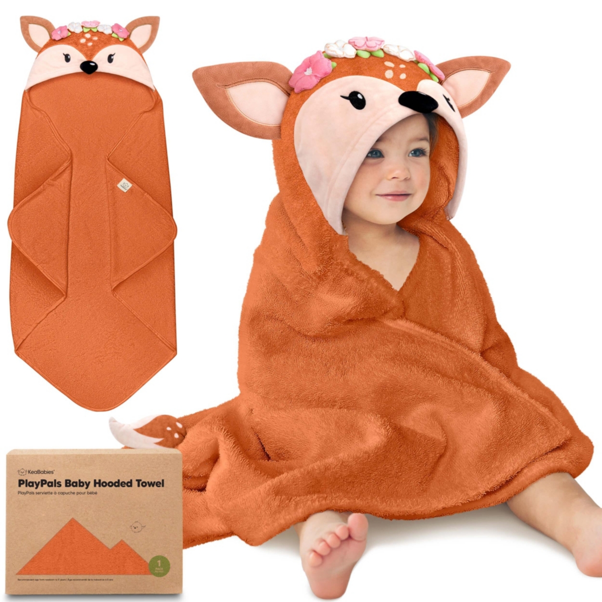 KeaBabies PlayPals Baby Towels with Hood for Girls, Boys, 100% Organic Soft Cotton Hooded Bath Towels for Newborn, Kids - Lisa