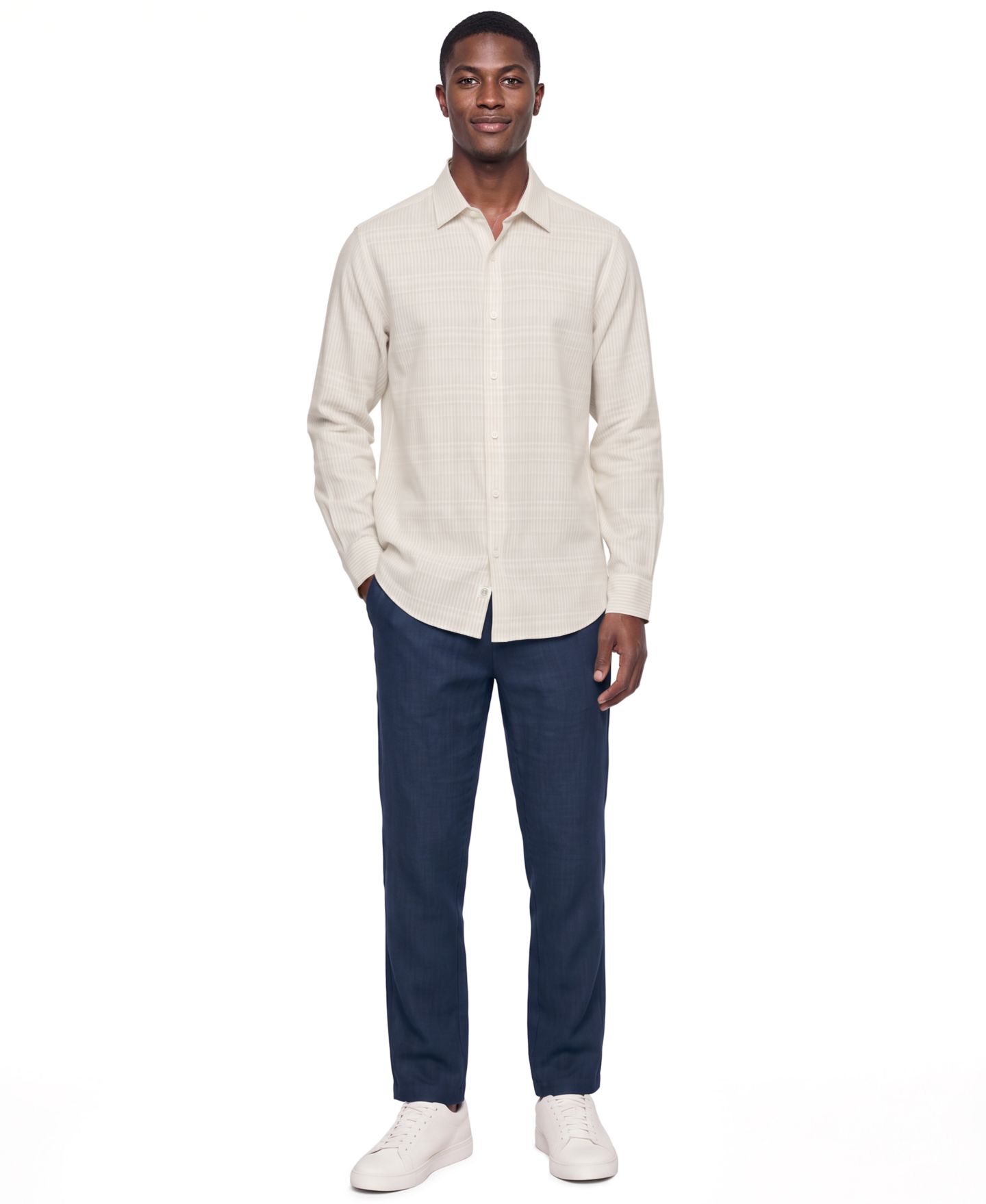 Мужская рубашка Cubavera Linen-Blend Long-Sleeve Classic-Fit, цвет: Яркий белый — фото 2