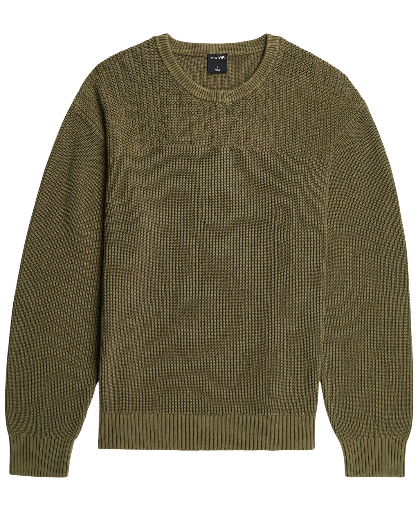 Мужской свитер G-Star Raw Washed Rib Knit, цвет: Тёмный хаки — фото 2