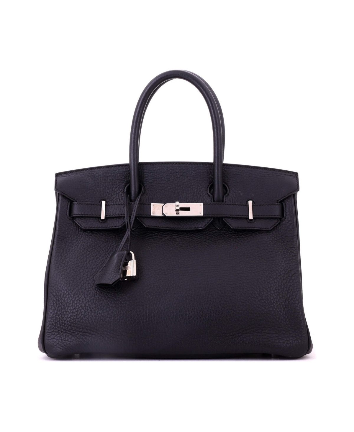 Pre-Owned Hermes Birkin 30 Handbag Black Clemence with Palladium Hardware - Black