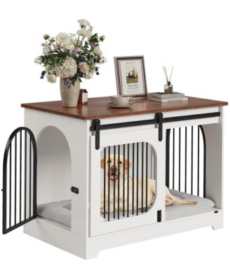 Dog Crate Furniture End Table, 39.4" Wooden Indoor Kennel, 3 Doors, Cushion Bed Mat, for Medium Dogs Up to 70 lb