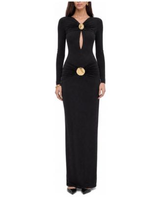 Women's Cut-Out Disc Detail Long-Sleeve Maxi Dress