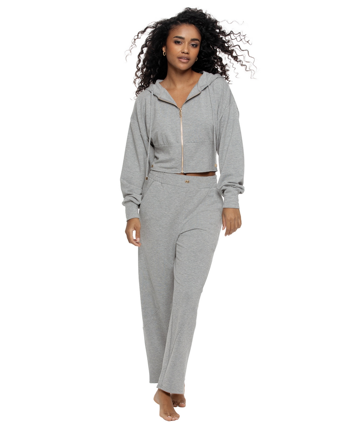 Felina Women's Emery Long-Sleeve Hooded Zip-Up Pajama Set - Heather Gray