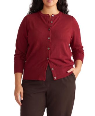 Plus Size Savvy Fine Knit Long-Sleeve Crewneck Cardigan Sweatshirts