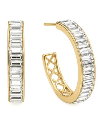 Crystal Baguette Small 1" Hoop Earrings 