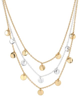 And Now This Triple Row Chain 16+2in Necklace with Disc Drops in Gold Plate or Two Tone Silver Plate
