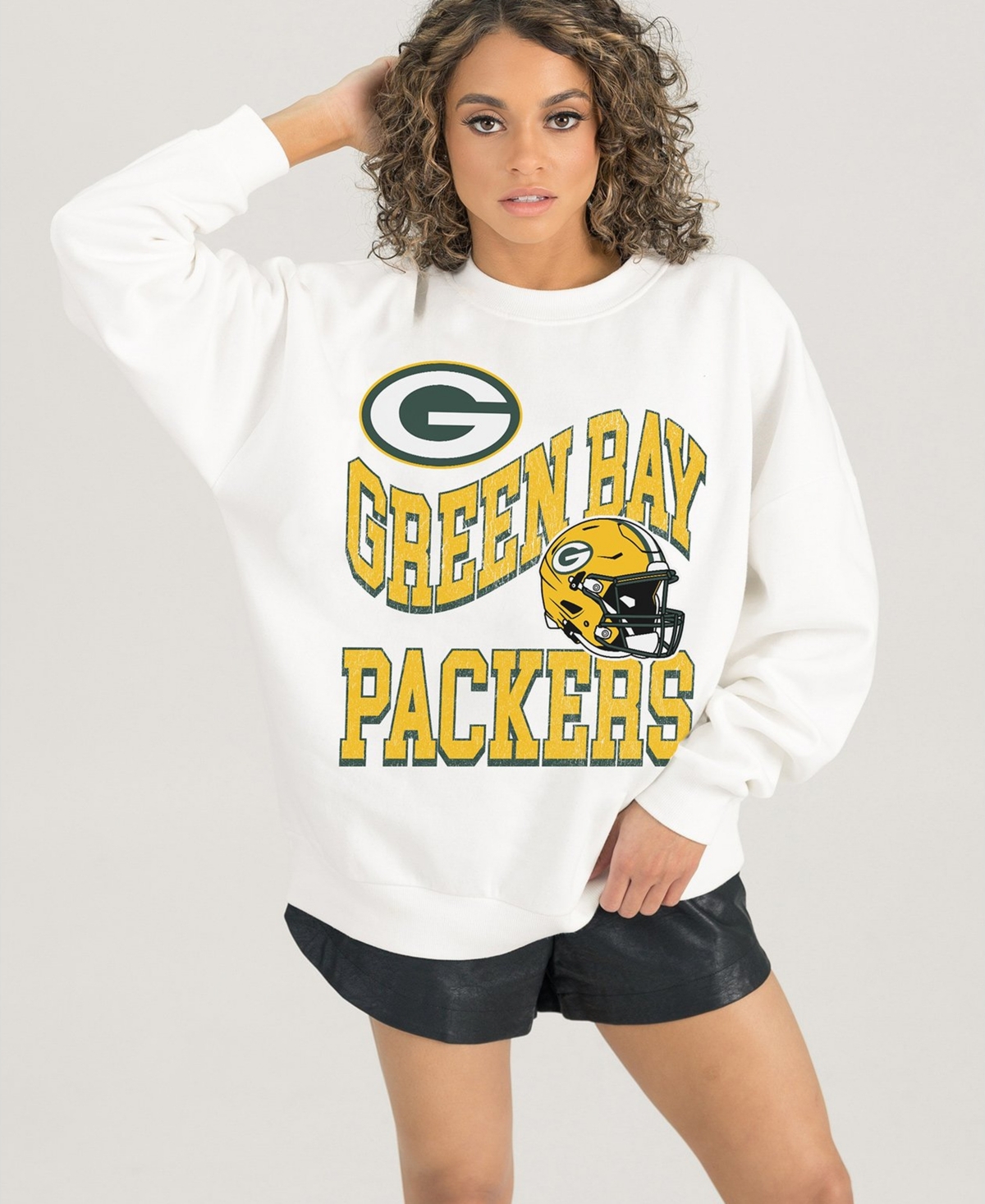 Gameday Couture Women's White Green Bay Packers Oversized Hard Earned Premium Fleece Pullover Sweatshirt - White
