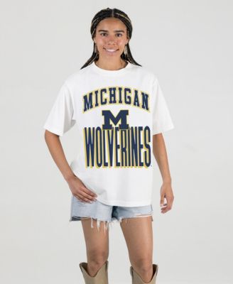 Women's Cream Michigan Wolverines Oversized Fierce Focus T-Shirt