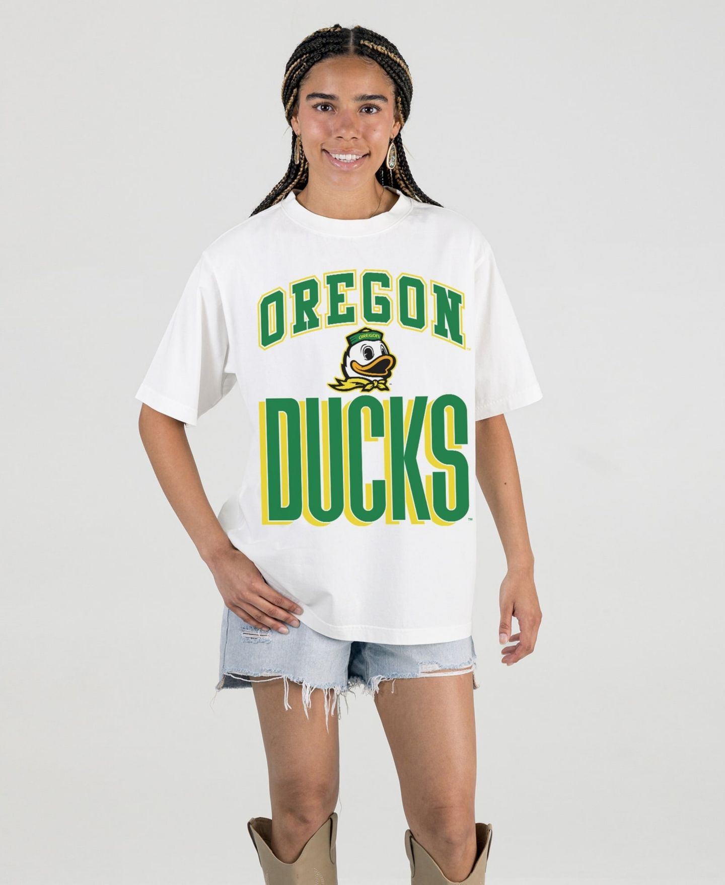 Женская футболка Gameday Couture Cream Oregon Ducks Oversized Fierce Focus — фото 1