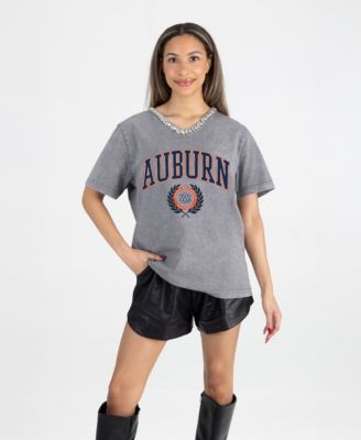 Women's Gray Auburn Tigers Iconic Edge Rhinestone V-Neck T-Shirt