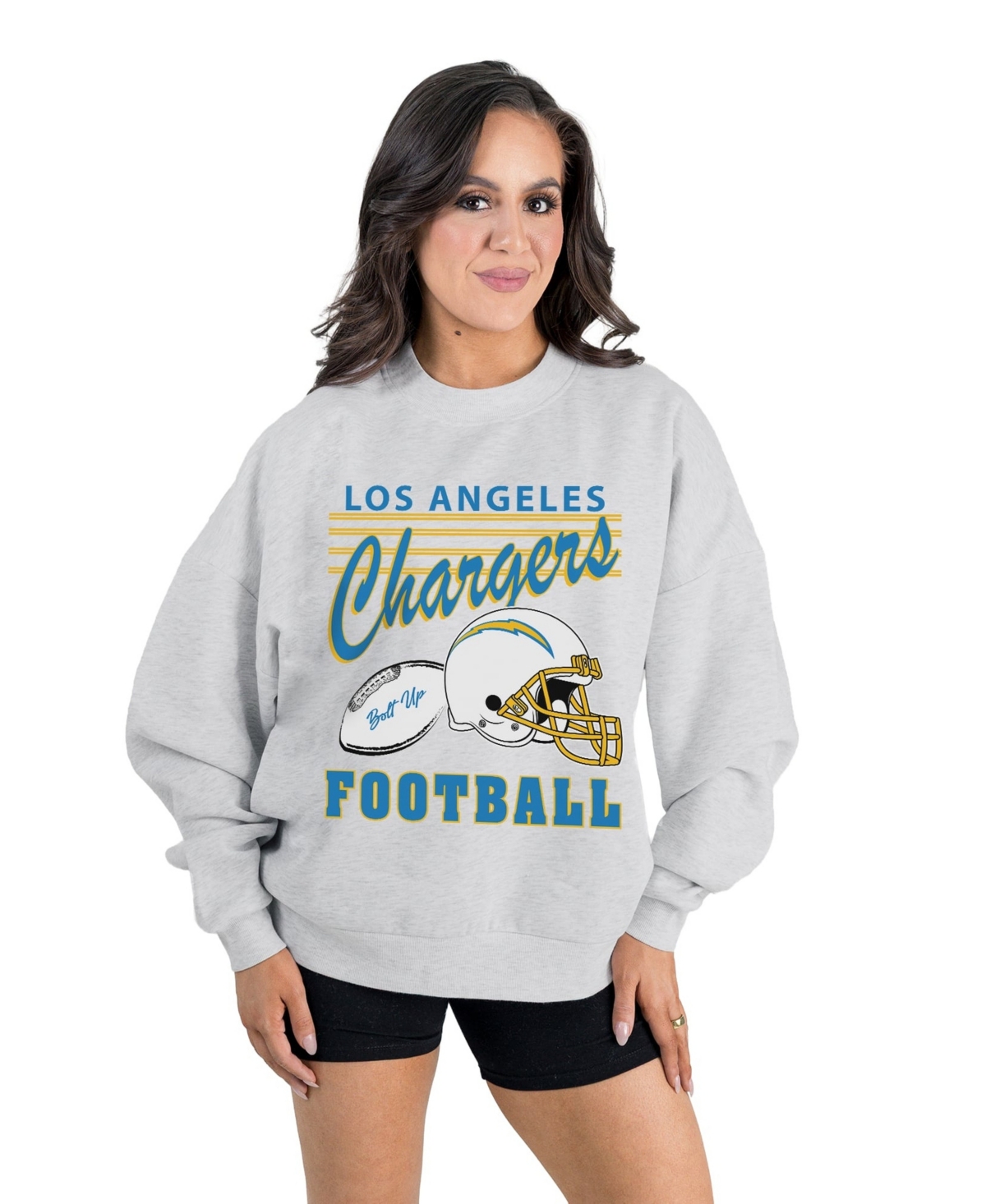 Gameday Couture Women's Ash Los Angeles Chargers Home Turf Oversized Premium Fleece Pullover Sweatshirt - Ash