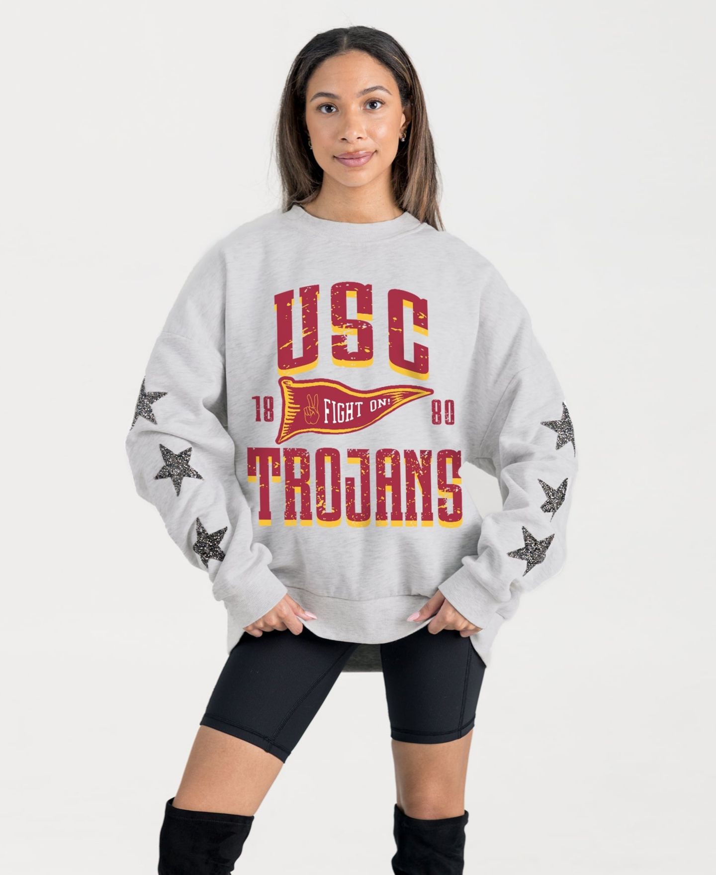 Женская толстовка Gameday Couture Ash USC Trojans Oversized Pennant Pride Rhinestone Star Sleeve — фото 1