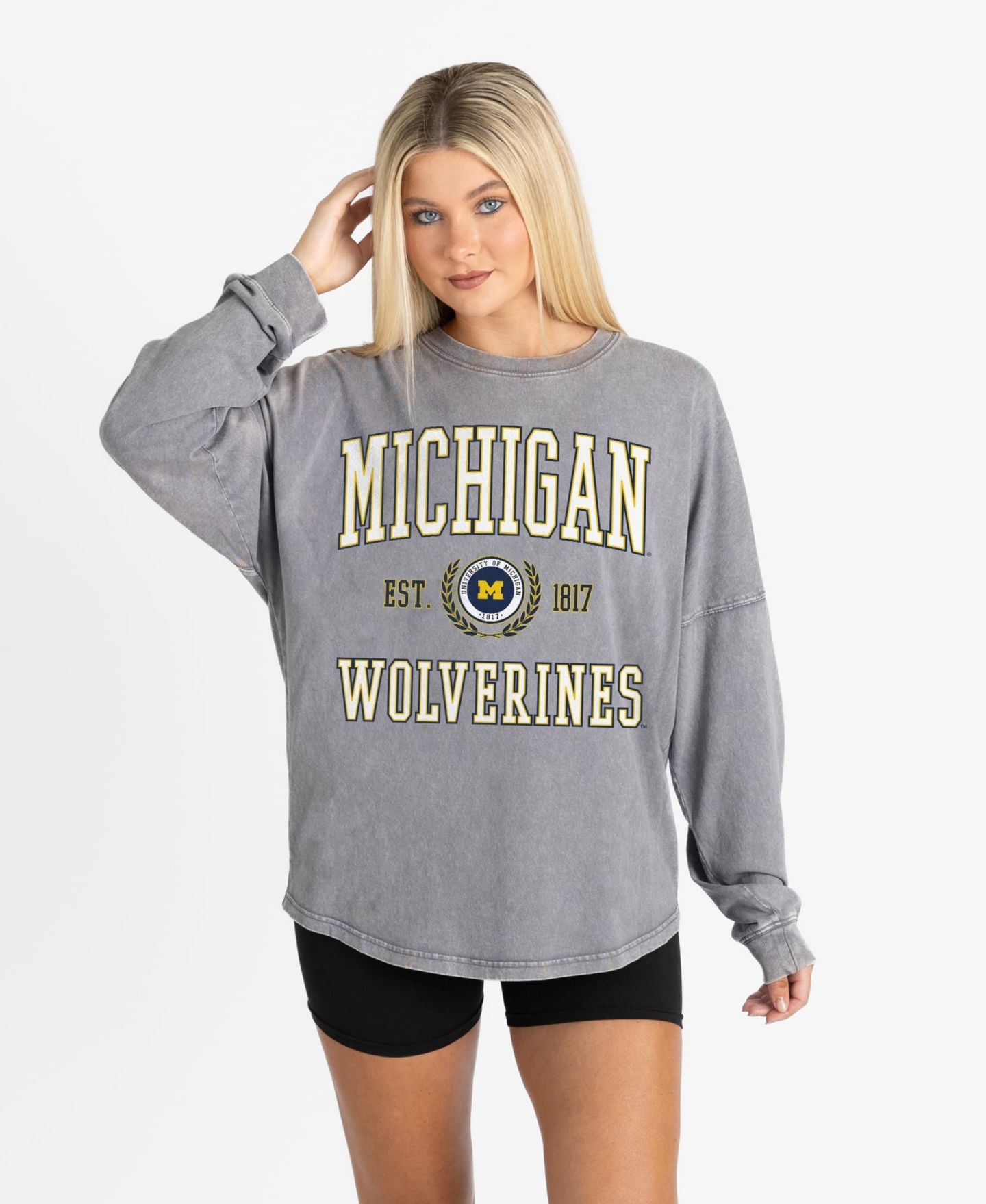 Женская футболка Gameday Couture Gray Michigan Wolverines Oversized Final Score Snow Wash Long-Sleeve — фото 5