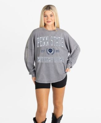 Women's Gray Penn State Nittany Lions Oversized Final Score Snow Wash Long-Sleeve T-Shirt
