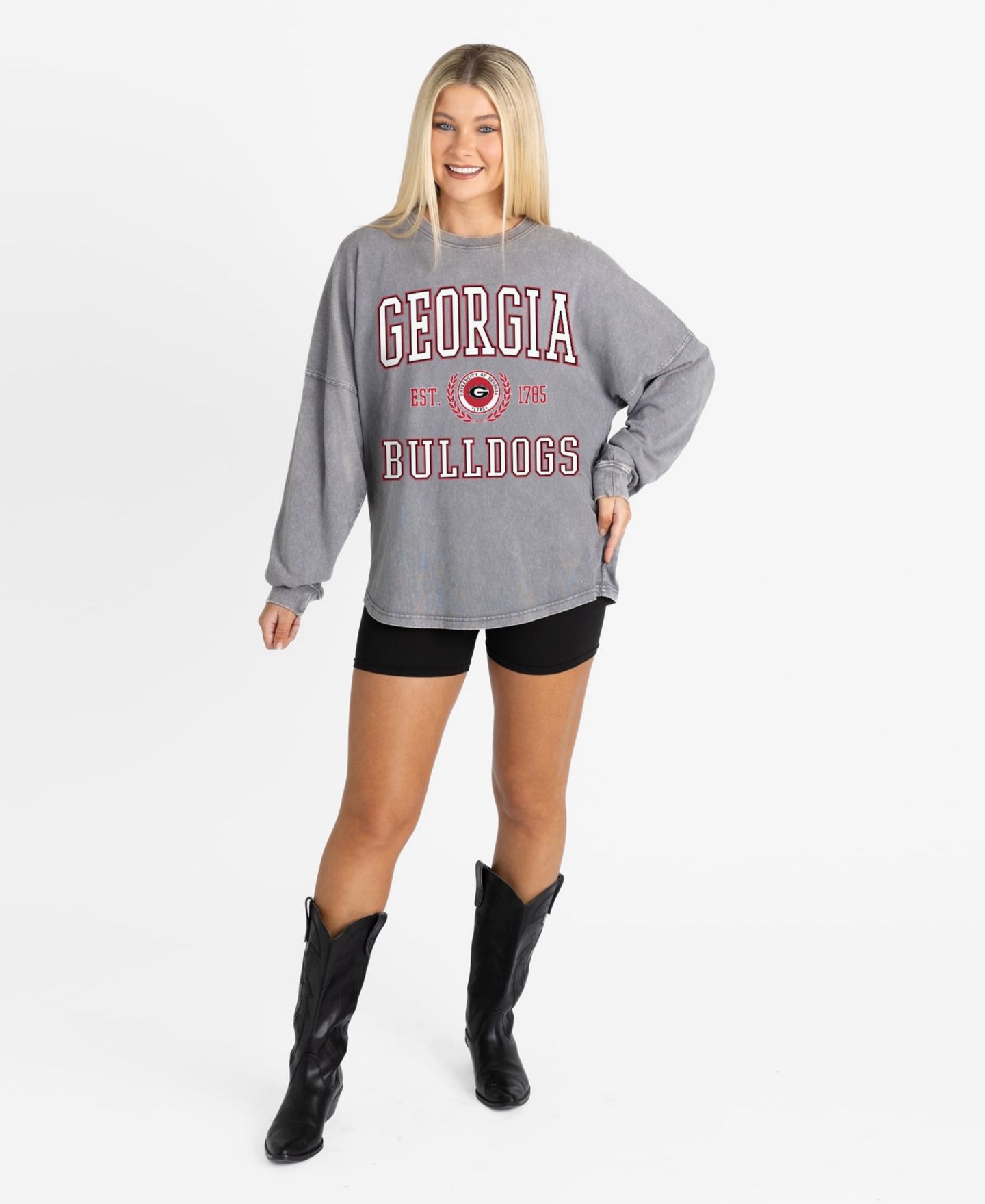 Женская футболка Gameday Couture Gray Georgia Bulldogs Oversized Final Score Snow Wash Long-Sleeve — фото 3