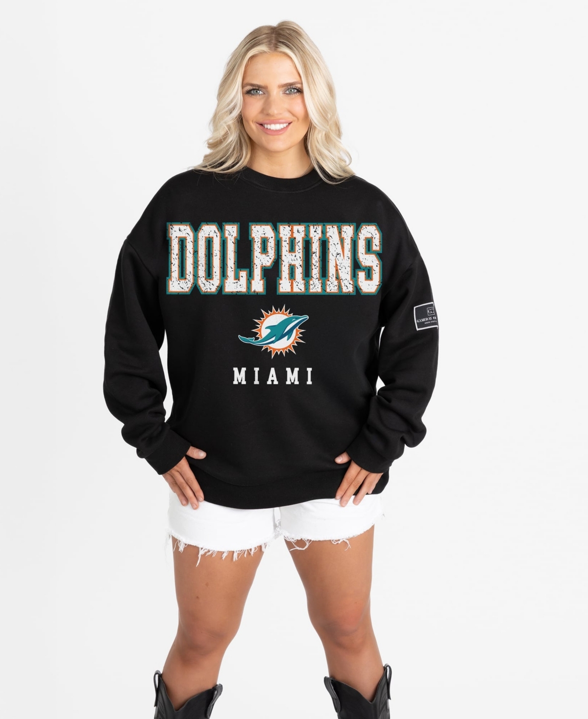 Gameday Couture Women's Black Miami Dolphins Oversized Level Up Black Label Premium Fleece Sweatshirt - Black