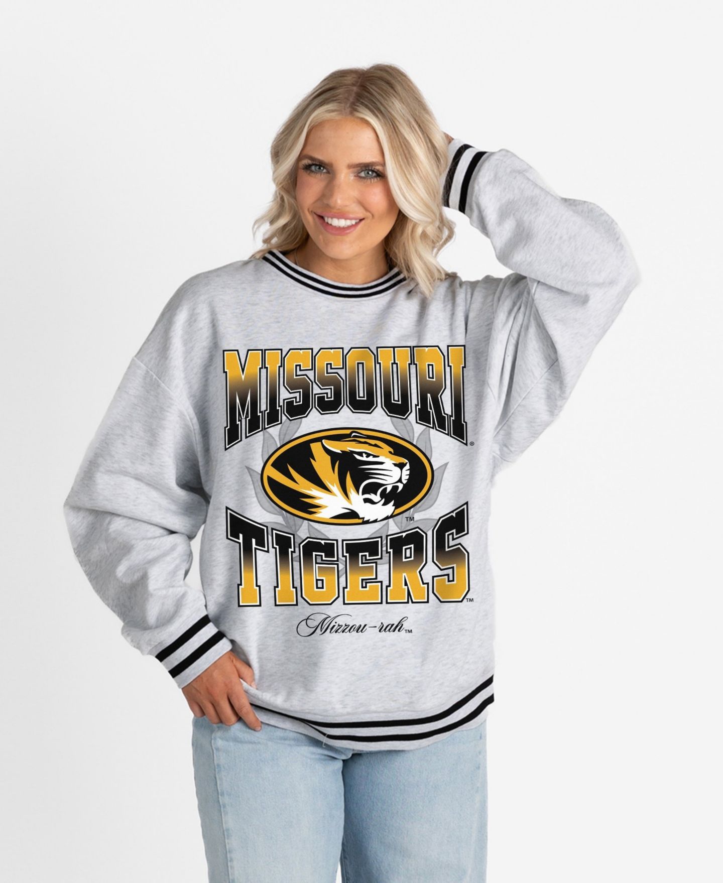 Женская толстовка Gameday Couture Ash Missouri Tigers Oversized Fade Route Ringer Stripe — фото 1