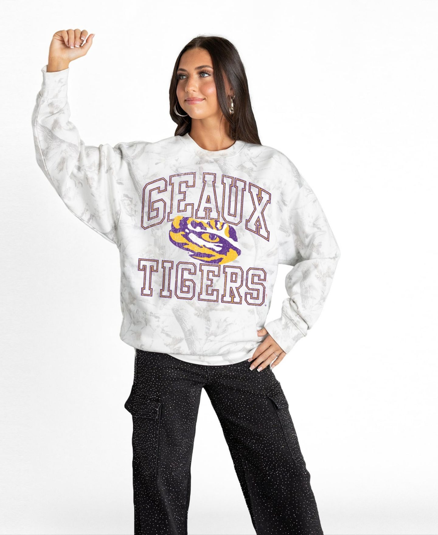 Женская толстовка Gameday Couture Ash LSU Tigers Whiteout Premium Fleece Camo — фото 4
