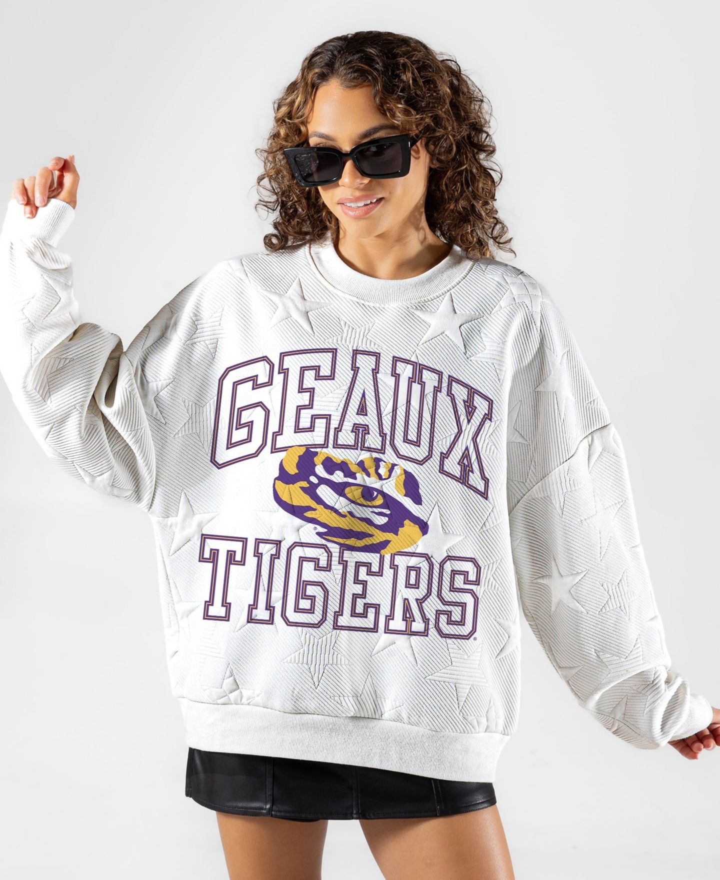 Женская толстовка Gameday Couture White LSU Tigers Big Play Energy Tonal Star Embossed — фото 1