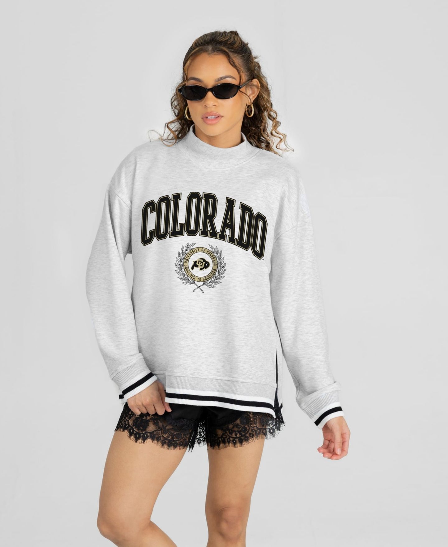 Женская толстовка Gameday Couture Heather Gray Colorado Buffaloes Rally Point Contrast Stripe Mock Neck — фото 1