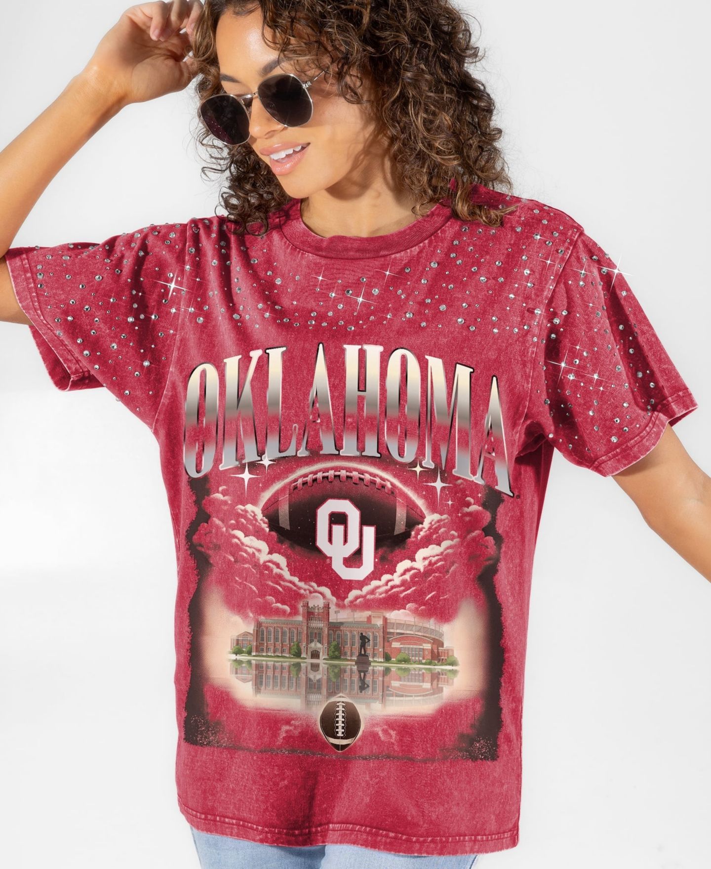 Женская футболка Gameday Couture Crimson Oklahoma Sooners Sky's the Limit Washed Micro Rhinestone — фото 4