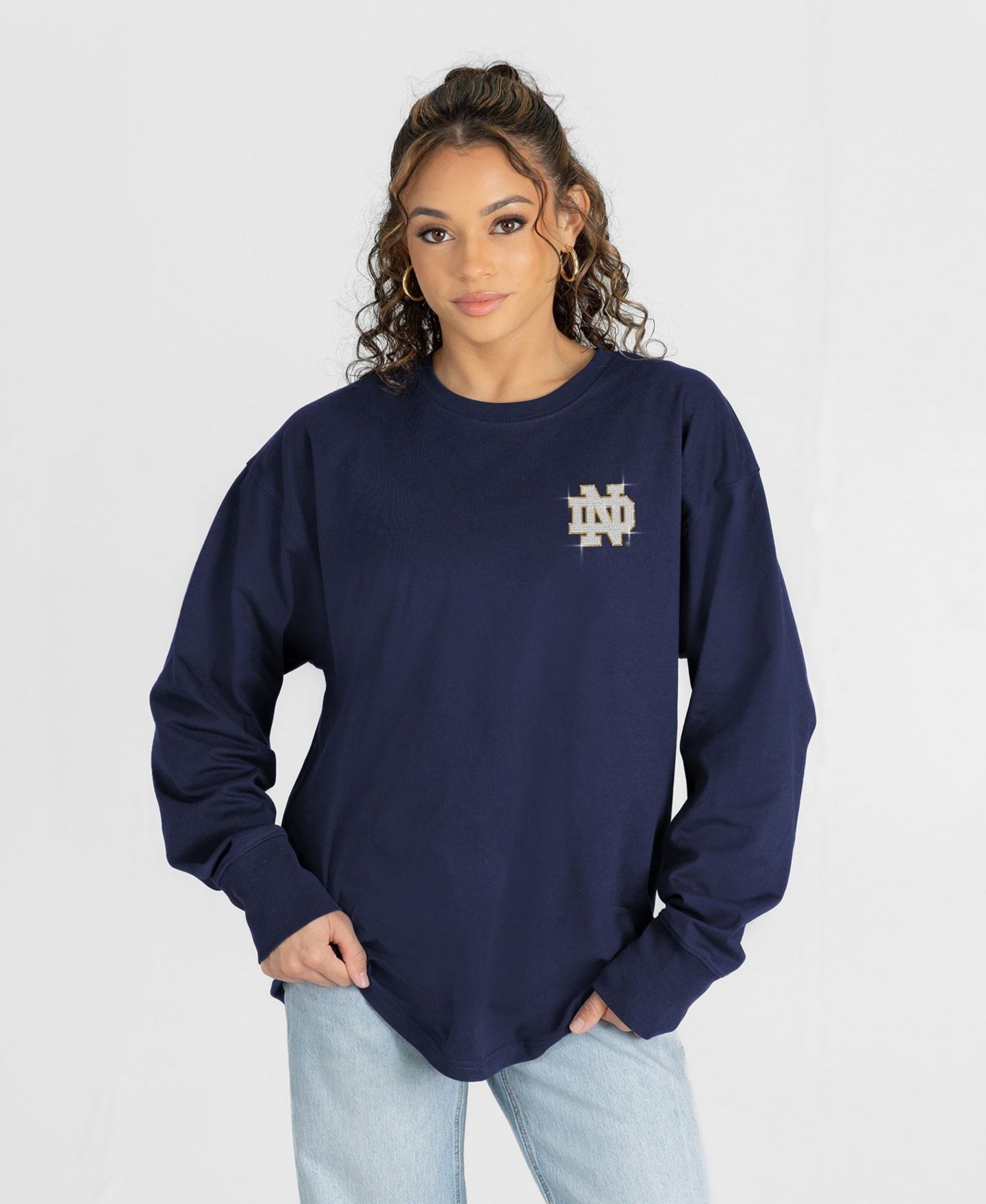 Женская футболка Gameday Couture Navy Notre Dame Fighting Irish Light It Up Rhinestone Long-Sleeve — фото 1