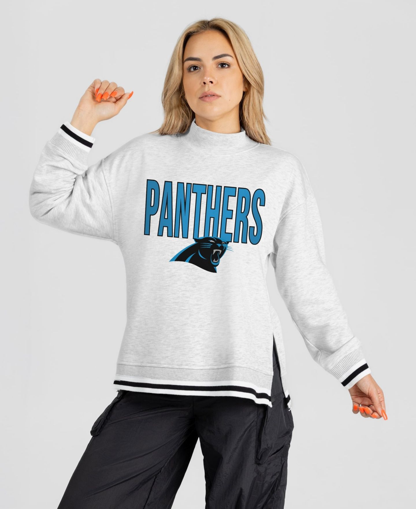 Женская толстовка Gameday Couture Ash Carolina Panthers Rally Point Contrast Stripe Mock Neck — фото 1
