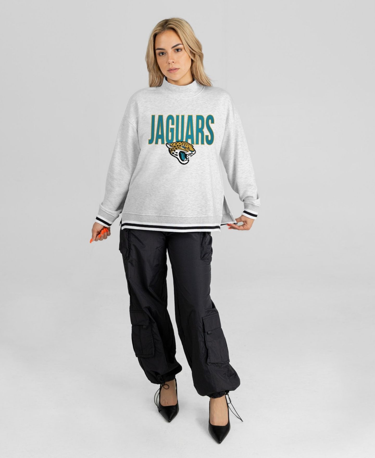 Женская толстовка Gameday Couture Ash Jacksonville Jaguars Rally Point Contrast Stripe Mock Neck — фото 3