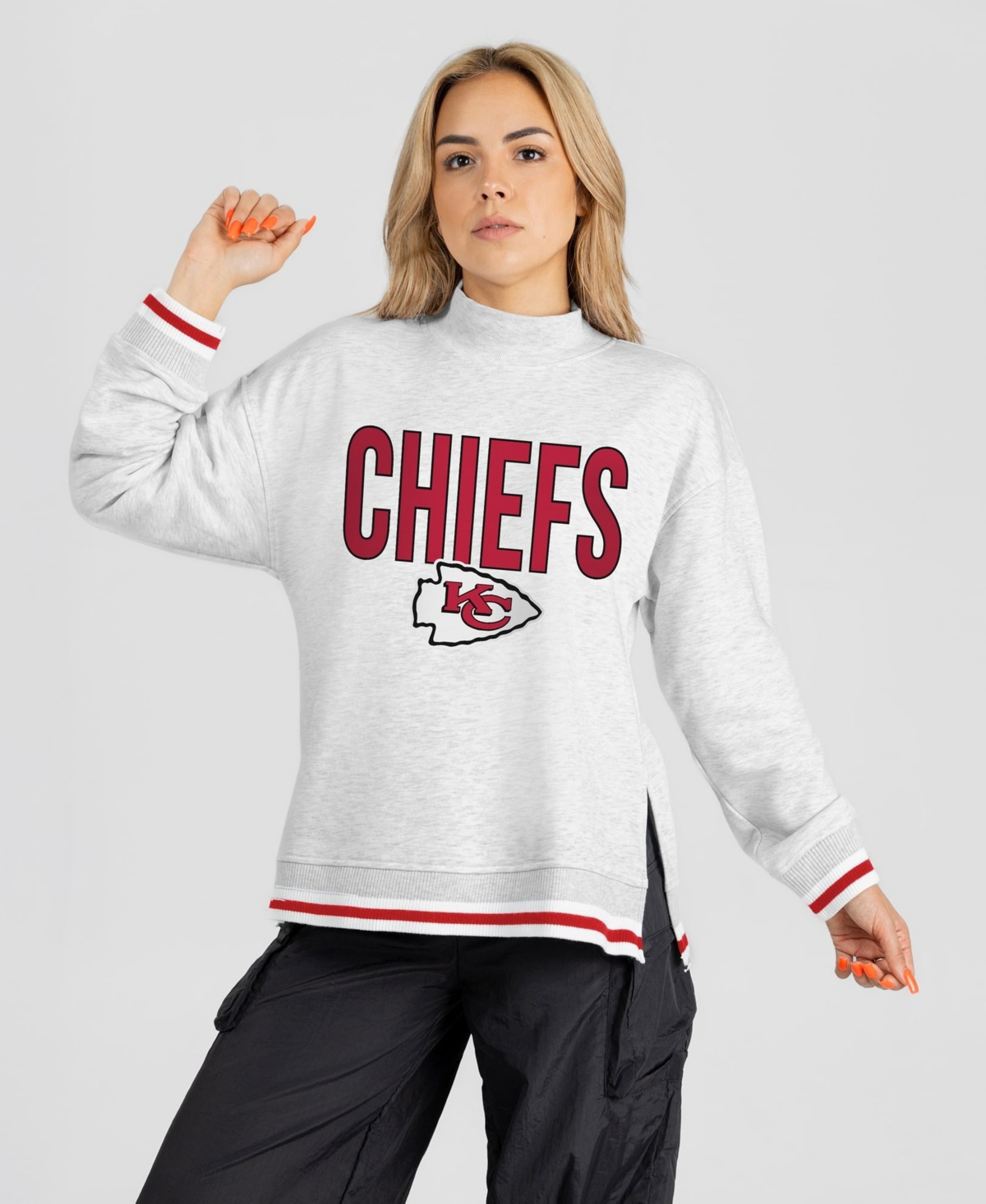 Gameday Couture Women's Ash Kansas City Chiefs Rally Point Contrast Stripe Mock Neck Sweatshirt - Ash