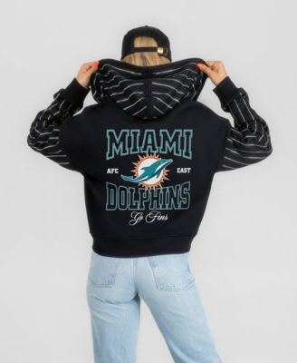 Women's Black Miami Dolphins Eyes on the Prize Mid-Crop Full-Zip Hoodie