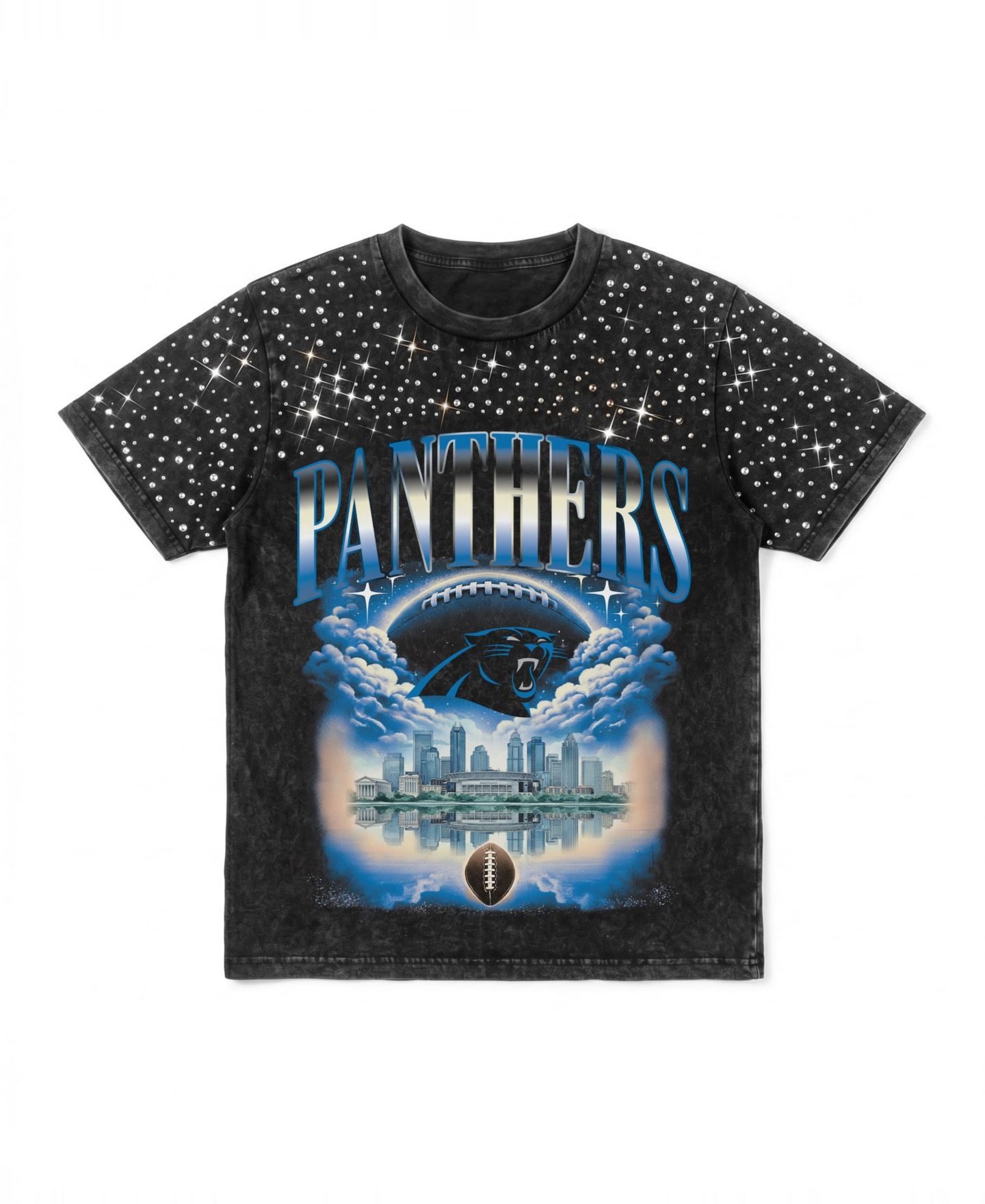 Женская футболка Gameday Couture Black Carolina Panthers Sky's the Limit Washed Micro Rhinestone — фото 5