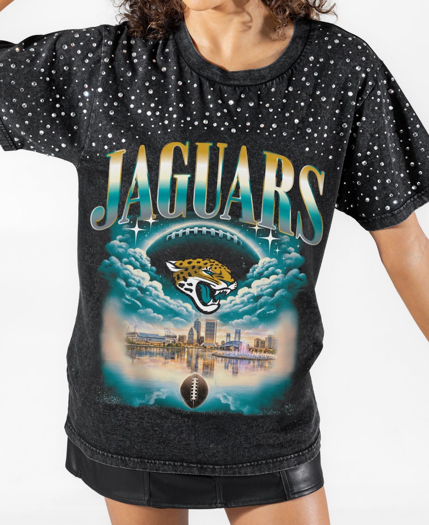 Женская футболка Gameday Couture Black Jacksonville Jaguars Sky's the Limit Washed Micro Rhinestone — фото 4