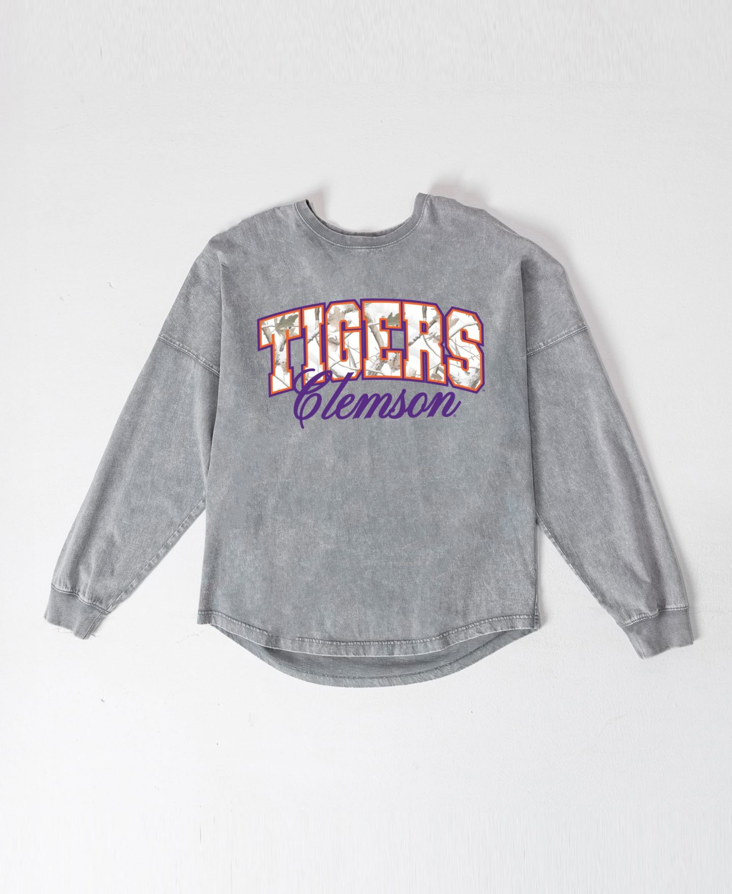 Женская футболка Gameday Couture Gray Clemson Tigers Snow Wash Oversized Long-Sleeve — фото 5