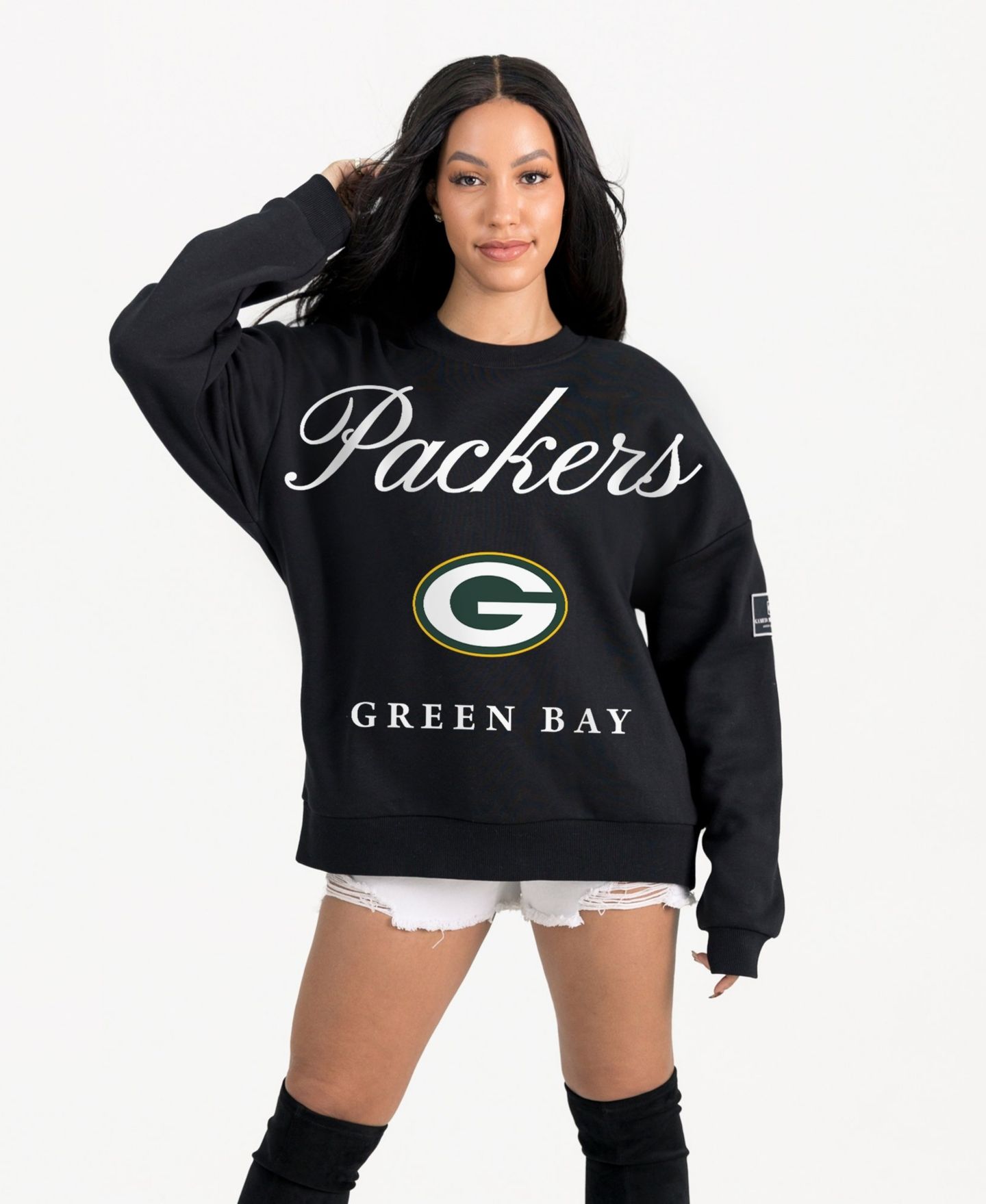 Женская толстовка Gameday Couture Black Green Bay Packers Legacy Club Premium Fleece Drop Shoulder Oversized — фото 1