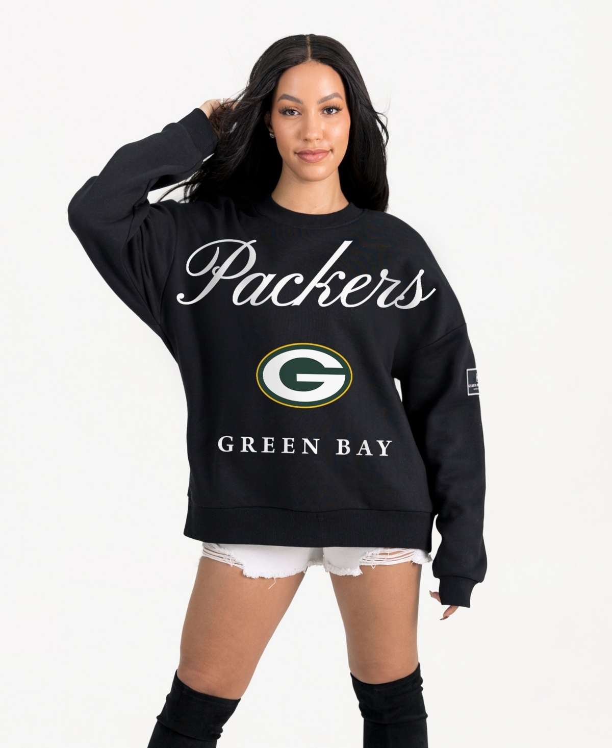Gameday Couture Women's Black Green Bay Packers Legacy Club Premium Fleece Drop Shoulder Oversized Sweatshirt - Black