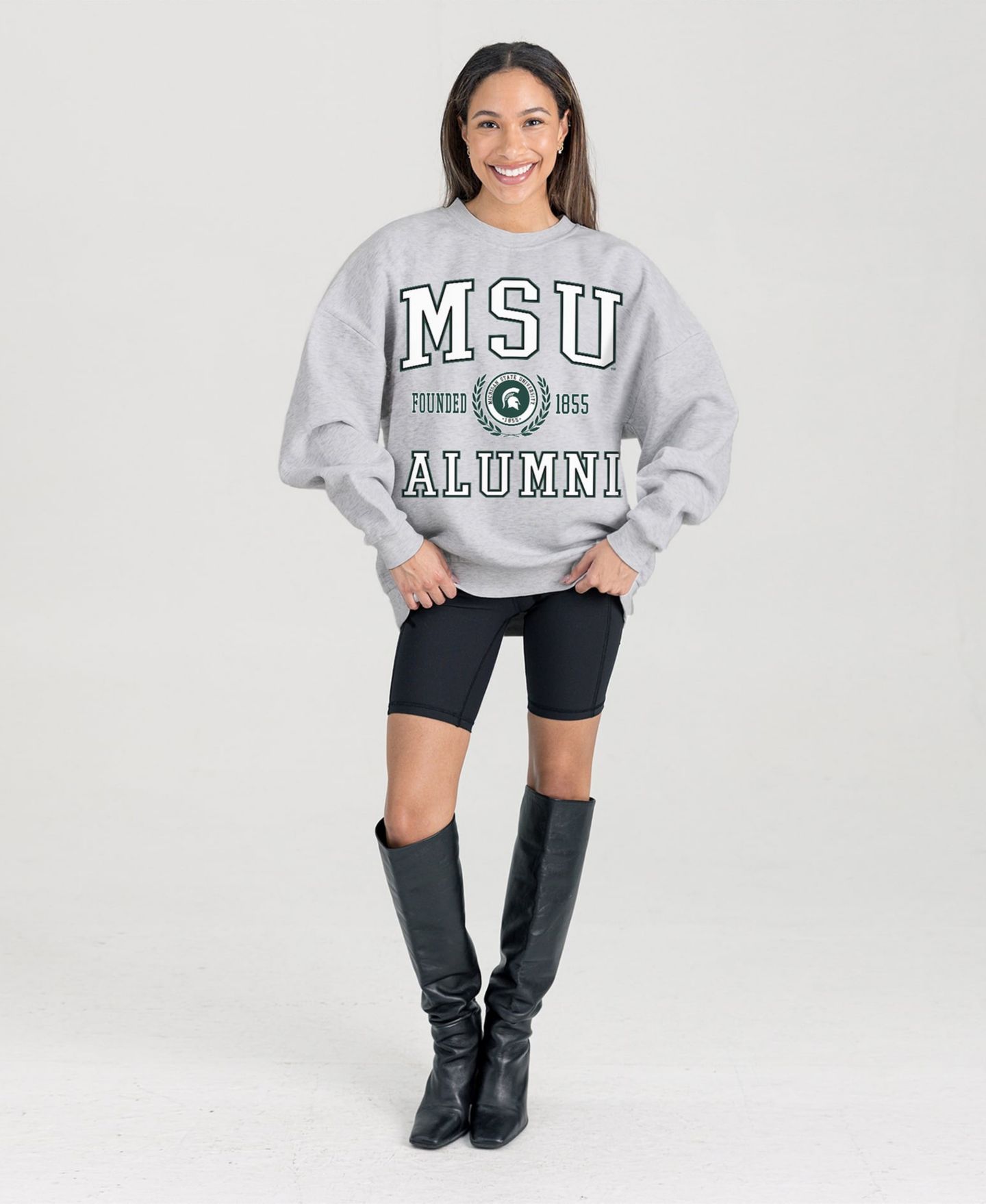 Женская толстовка Gameday Couture Ash Michigan State Spartans Degree Unlocked Oversized Premium Fleece — фото 3