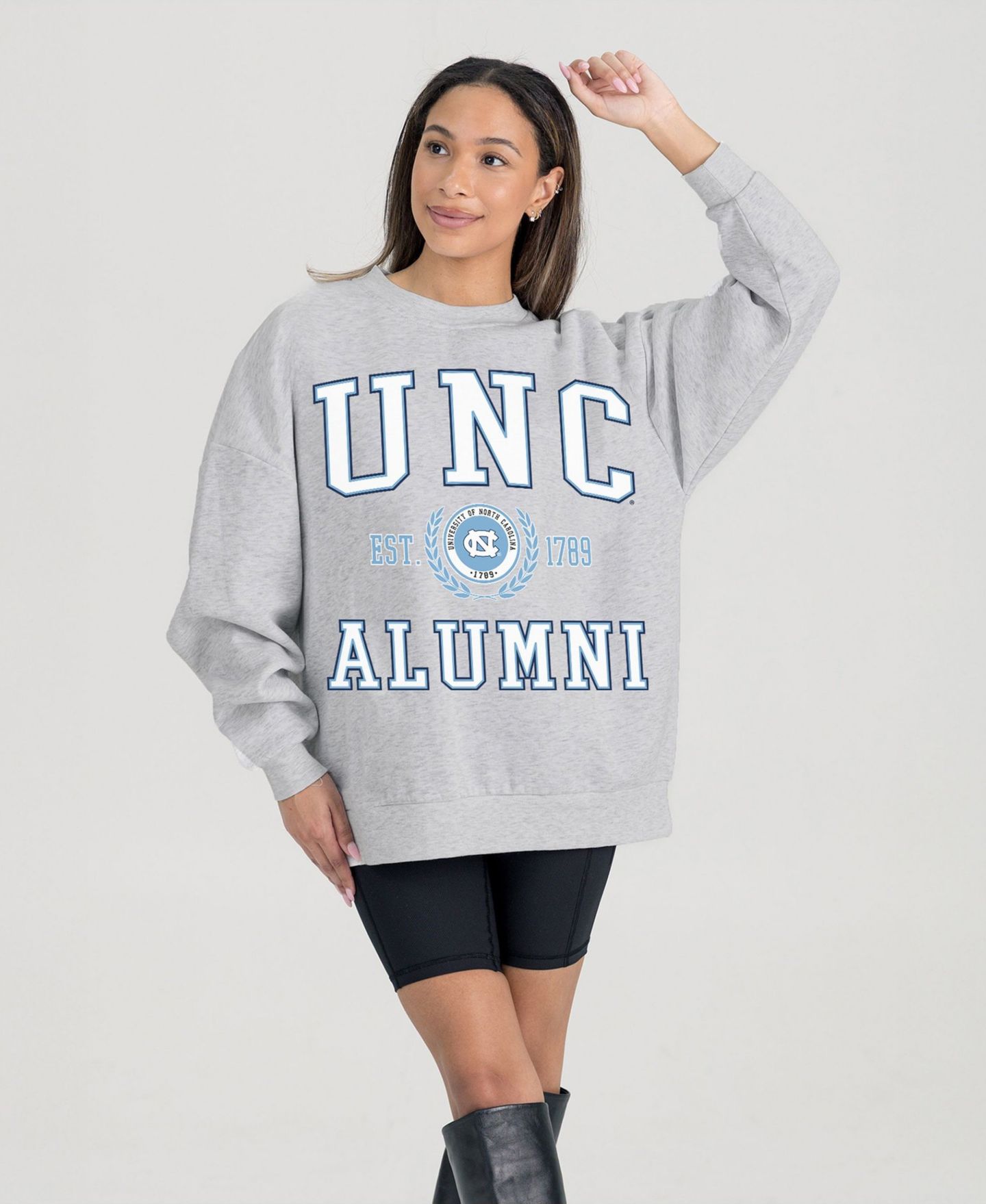 Женские толстовки Gameday Couture Ash North Carolina Tar Heels Degree Unlocked Oversized Premium Fleece — фото 1