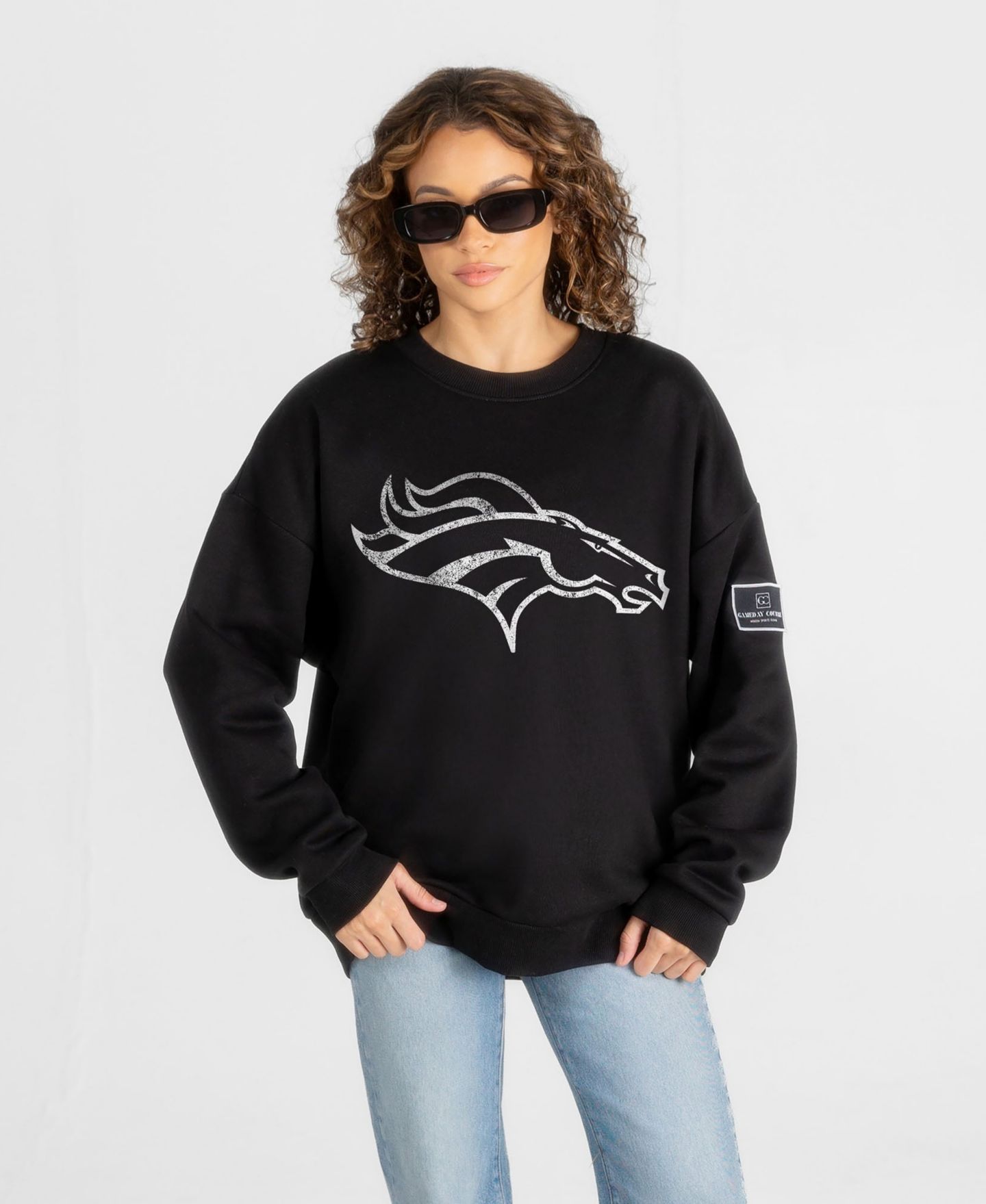 Женская толстовка Gameday Couture Black Denver Broncos Bold Move Black Label Premium Drop Shoulder — фото 1